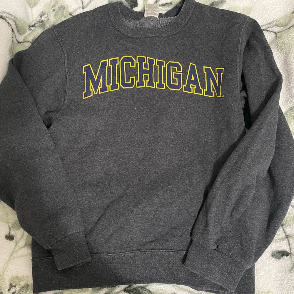 Jerzees Dark Gray Michigan Crewneck Sweater